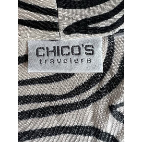 CHICO'S Travelers Open Front Cardigan Wrap Layer Jacket Black White Artsy Sz M - Picture 8 of 8